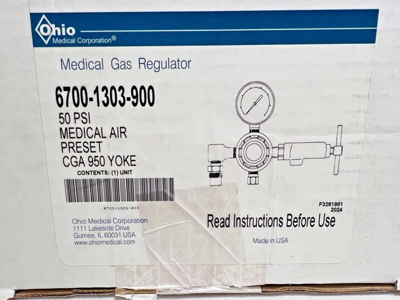 OHIO MEDICAL 6700-1303-900 Medical Gas Regulator, 50PSI YOKE — photo 2