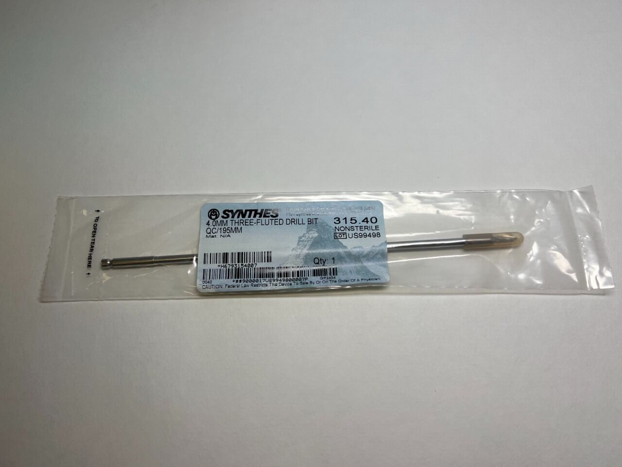 SYNTHES 315.40 3-Fluted Drill Bit 4.0mm (NEW) Drill Bit — photo 2