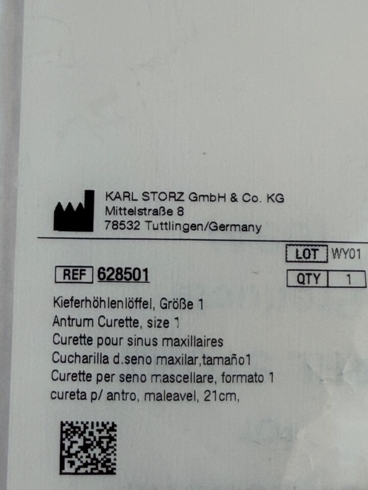 KARL STORZ 628501 1 21cm ENT Halle Malleable Antrum Curette Size 1 ENT — photo 5