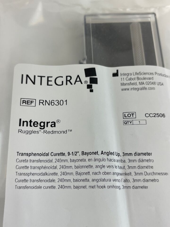 INTEGRA RN6301 Transphenoidal Ring Curette 9.5" Bayonet 90deg Up 3mm Tip — photo 2