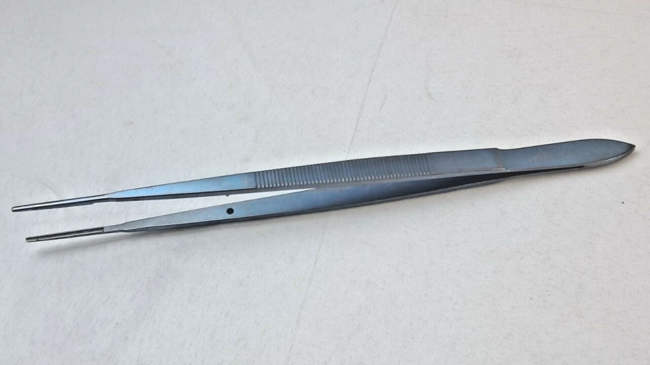 SCANLAN  Gerald DeBakey Forceps w/ Flat Handle 1mm Tips 8"