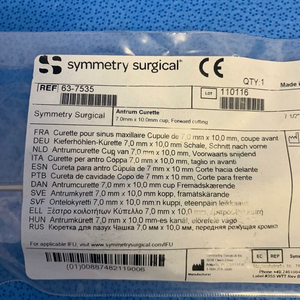 SYMMETRY SURGICAL 63-7535 Forward Angle Curette OL 90mm TW 7mm TL 10mm — photo 6