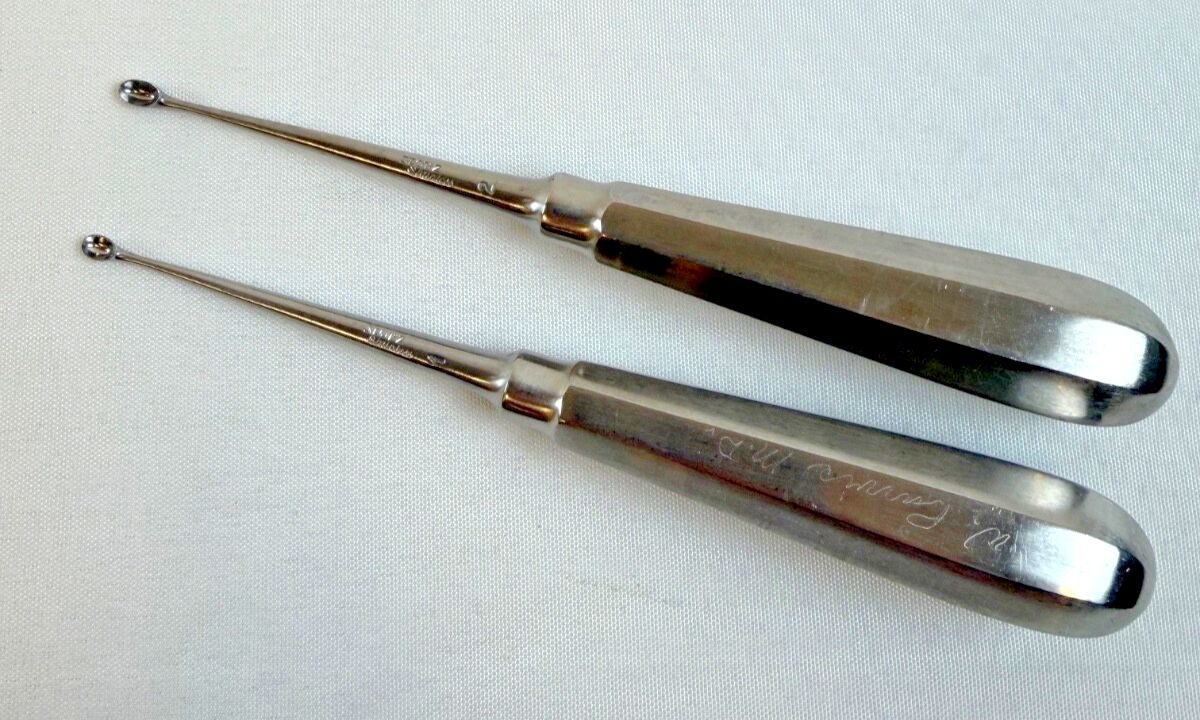 STORZ N1407/1 & N1407/2 Pair of Spratt Mastoid Curettes Sizes 1 & 2 L: 6.75" ENT