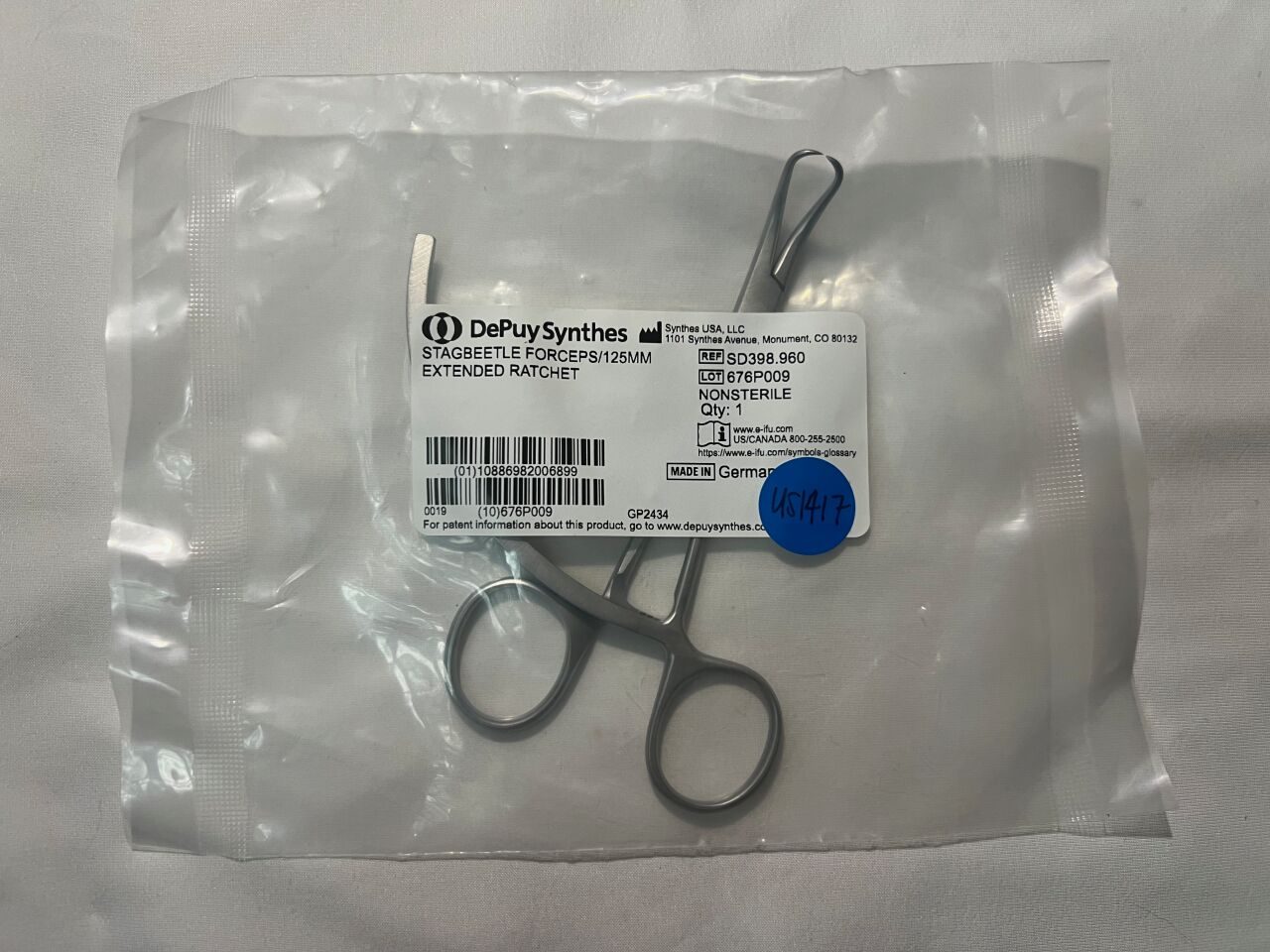SYNTHES SD398.960 Stagbeetle Forceps w/ Extended Ratchet