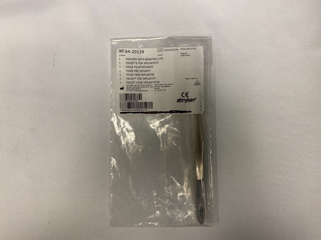 STRYKER 64-20129 Tissue Forceps with Grasping Lips 7"