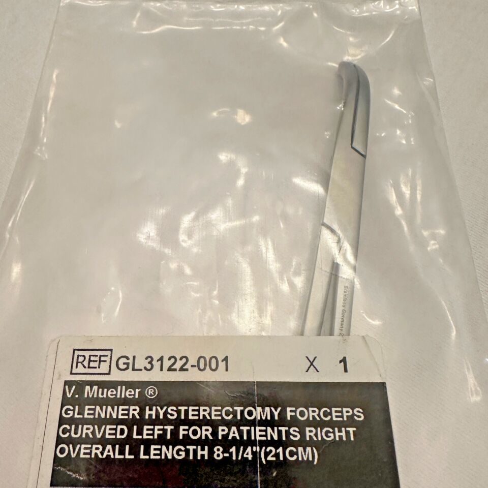 V. MUELLER GL3122-001 Glenner Hysterectomy Forceps Curved Left WL 21cm — photo 2