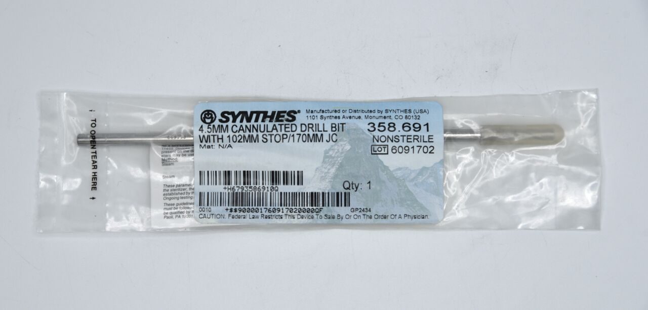 SYNTHES 358.691 DePuy Cannulated Drill Bit with 102 Stop, 4.5 dia. x 170 mm Length