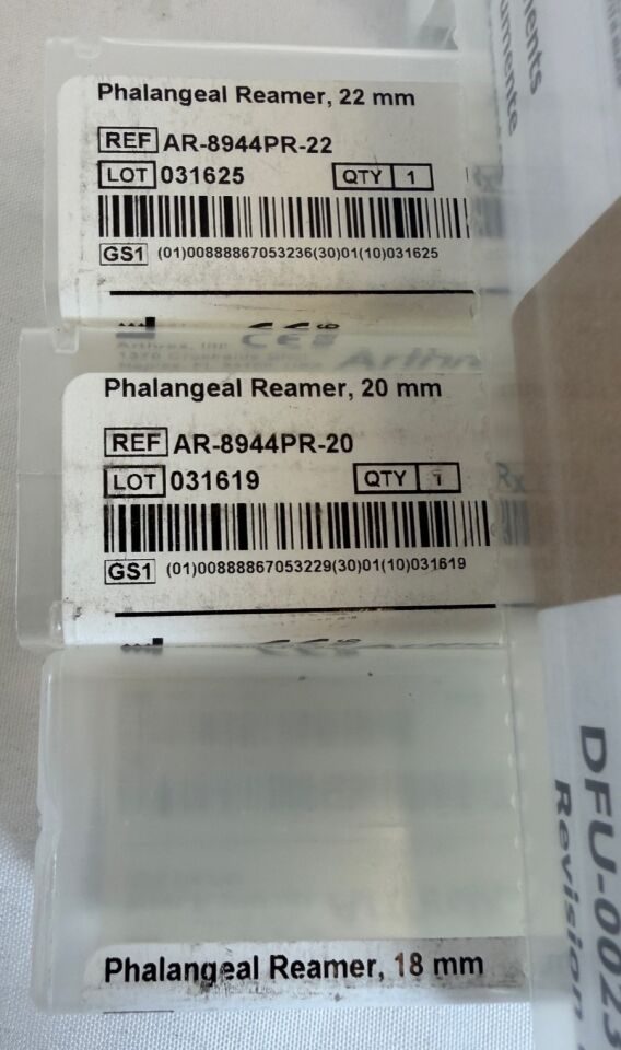 ARTHREX 18mm 20mm 22mm 6 Piece Metatarsal & Phalangeal Cannulated Reamers — photo 3