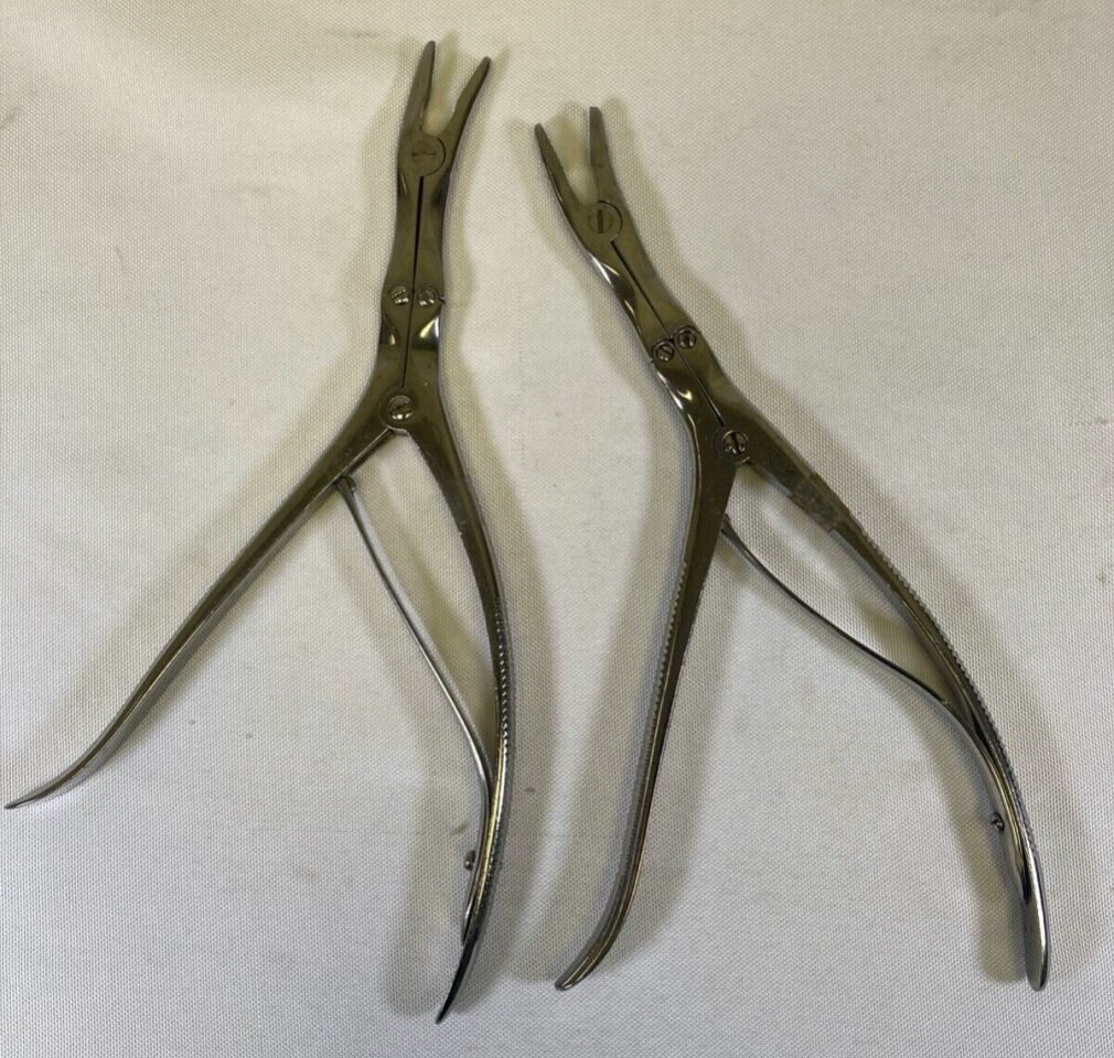 STILLE  Pair of Curved 3mm & 4mm Leksell Bone Rongeurs Double Action