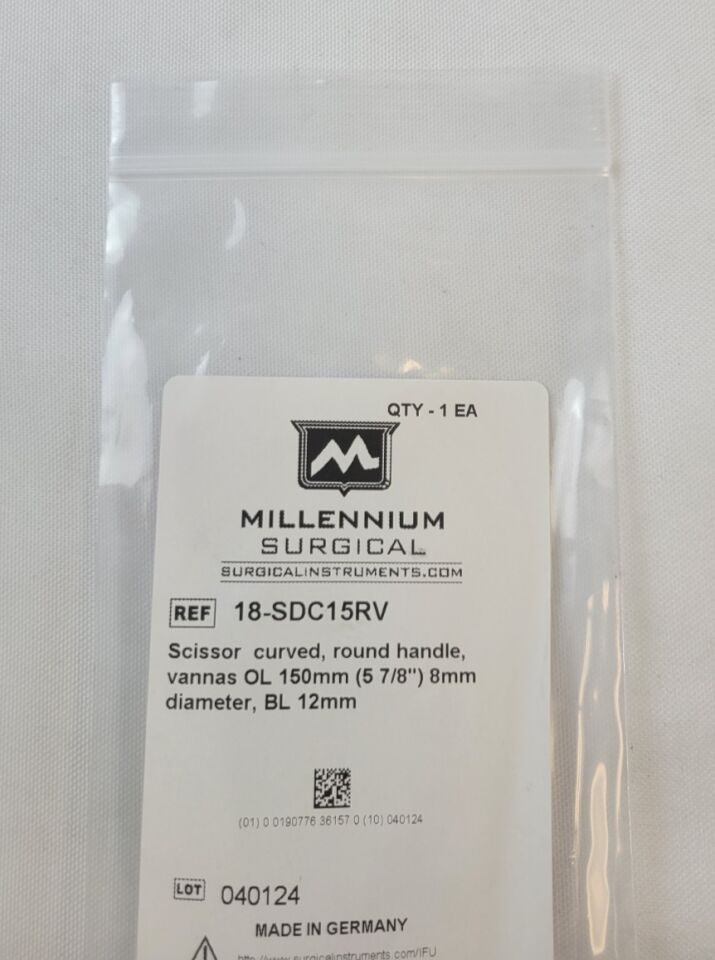 MILLENNIUM SURGICAL 18-SDC15RV Vannas Dissecting Scissors, Curved, Round Handle — photo 2