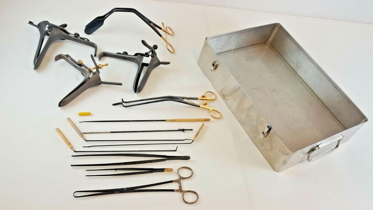 EUROMED Dilators, Speculum, Forceps, Probe, Curette Anodized OBGYN Surgical Instrument Set 13 Pc w/ Sterilization Tray