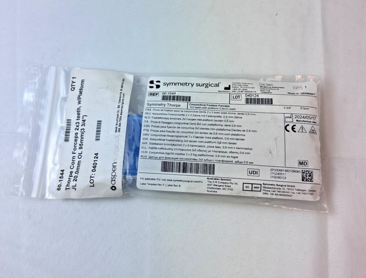 SYMMETRY SURGICAL 60-1544 Thorpe Conjunctival Fixation Forceps — photo 1