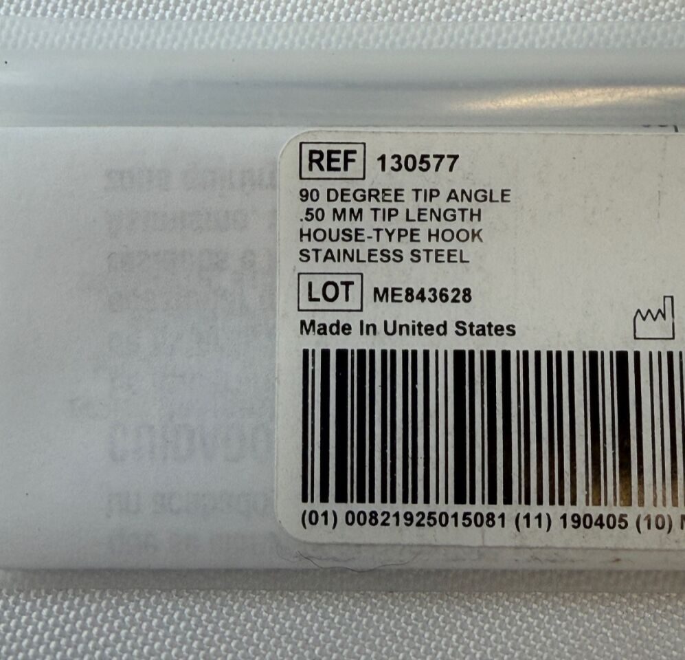 GYRUS ACMI 130577 90deg x 0.5mm Tip L: 6.5" ENT Otology House Type Hook ENT Otology — photo 2
