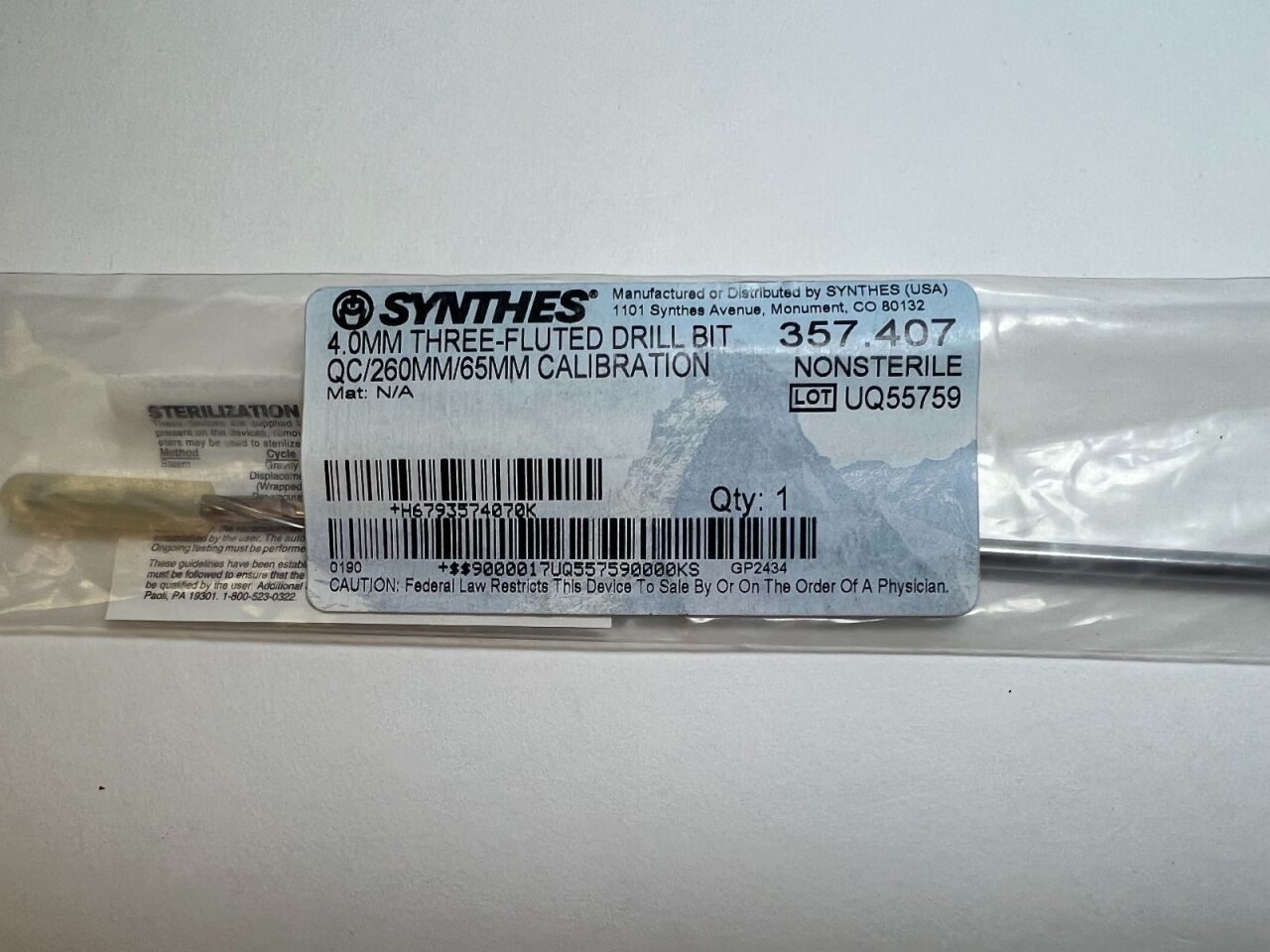 SYNTHES 357.407 4.0mm Flute Drill Bit