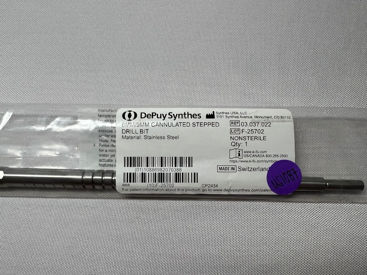 SYNTHES 03.037.022 6mm/9mm Cannulated Stepped Drill Bit — photo 1