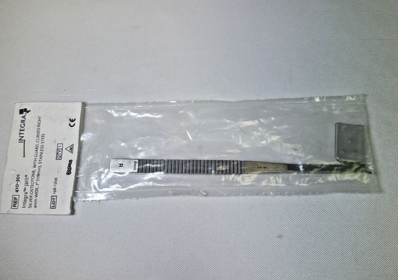 INTEGRA 410-301 Curved Right 4mm Wide 7" Silver Osteotome W/ Guard — photo 2