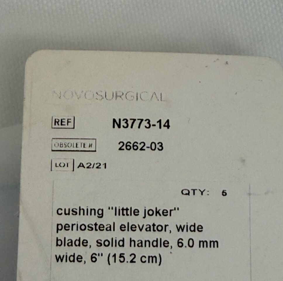 NOVO SURGICAL N3773-14 Cushing Little Joker Periosteal Elevator 6mm Wide Blade — photo 2