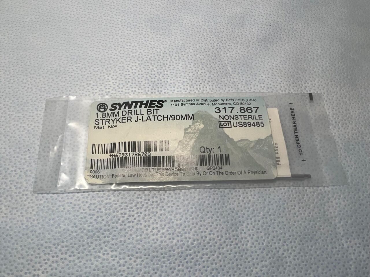 SYNTHES 317.867 1.8mm w/ J-Latch (NEW) Drill Bit