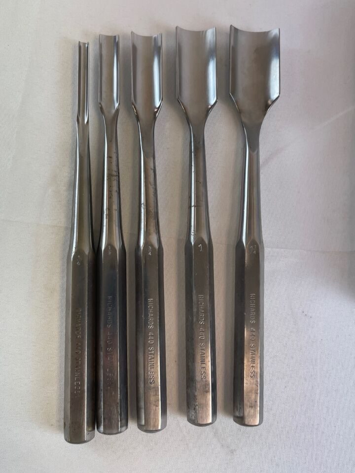 RICHARDS Set of 8 Curved & Straight Gouges w/ Sterilization Rack Ortho — photo 5