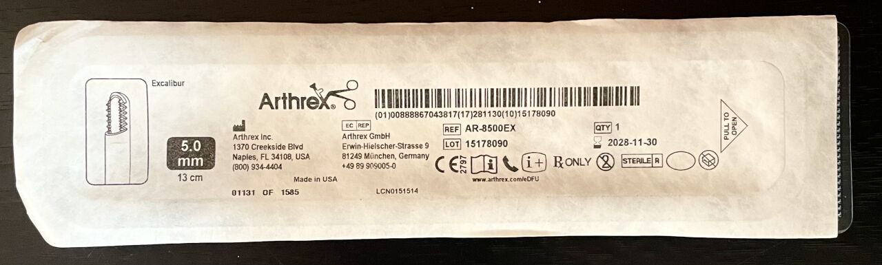 ARTHREX AR-8500EX Excalibur Arthroscopic Shaver Blade 5.0mm x 13cm